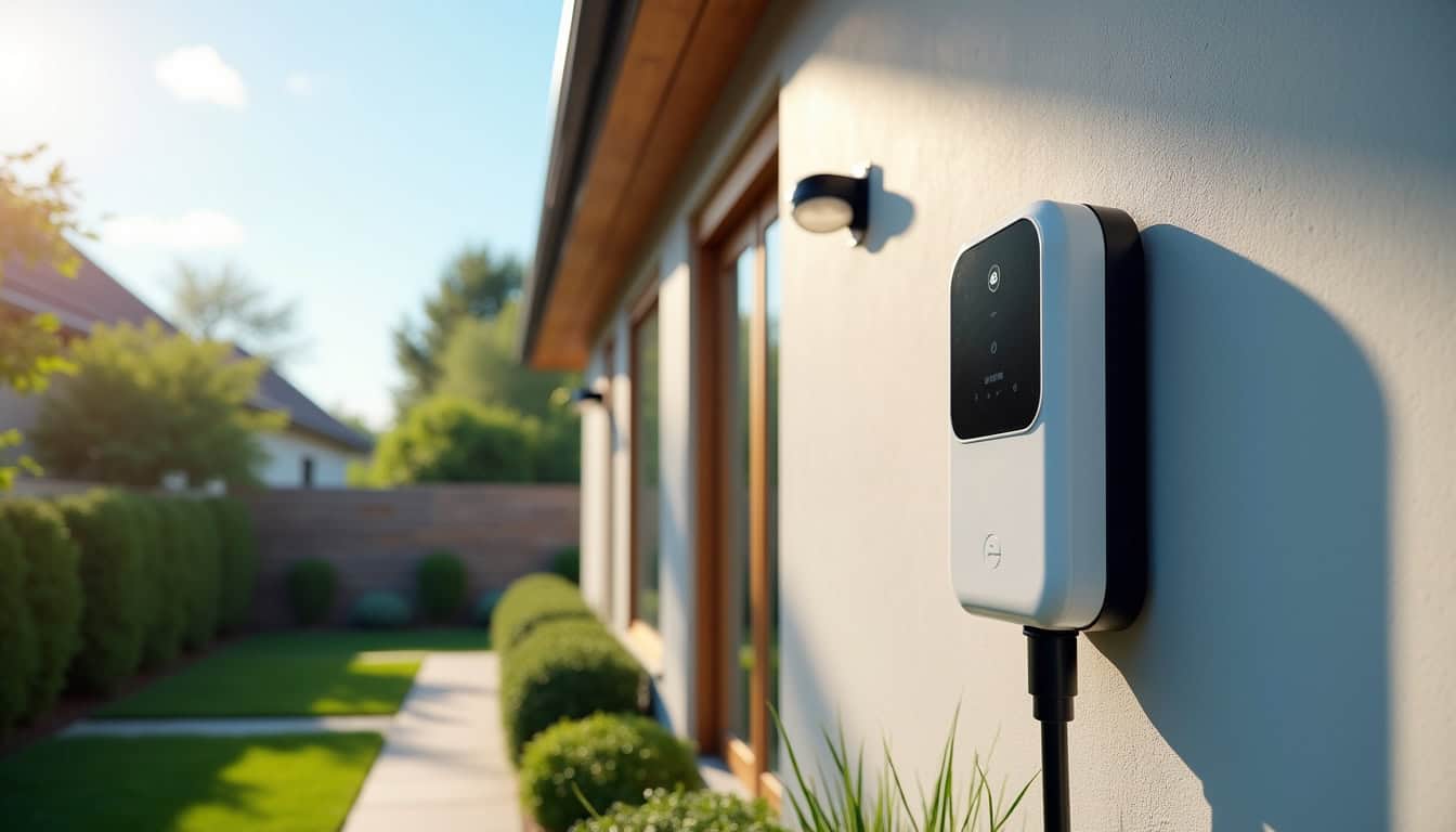 Borne de recharge installée à l’extérieur d’une maison pendant la journée