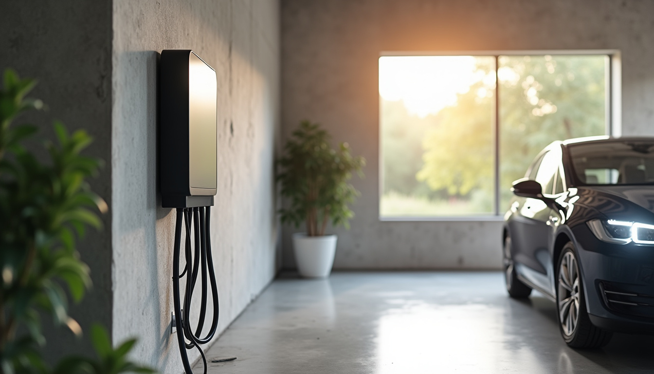 Borne de recharge installée à l'intérieur d'un garage à Saint-Amand-en-Puisaye