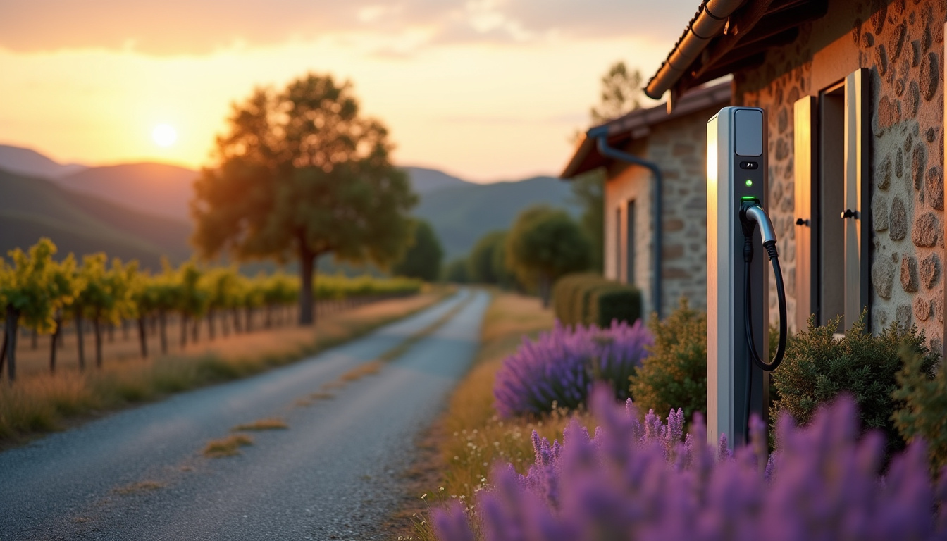 Borne de recharge installée dans un environnement rural type Hermonville, proche de Reims