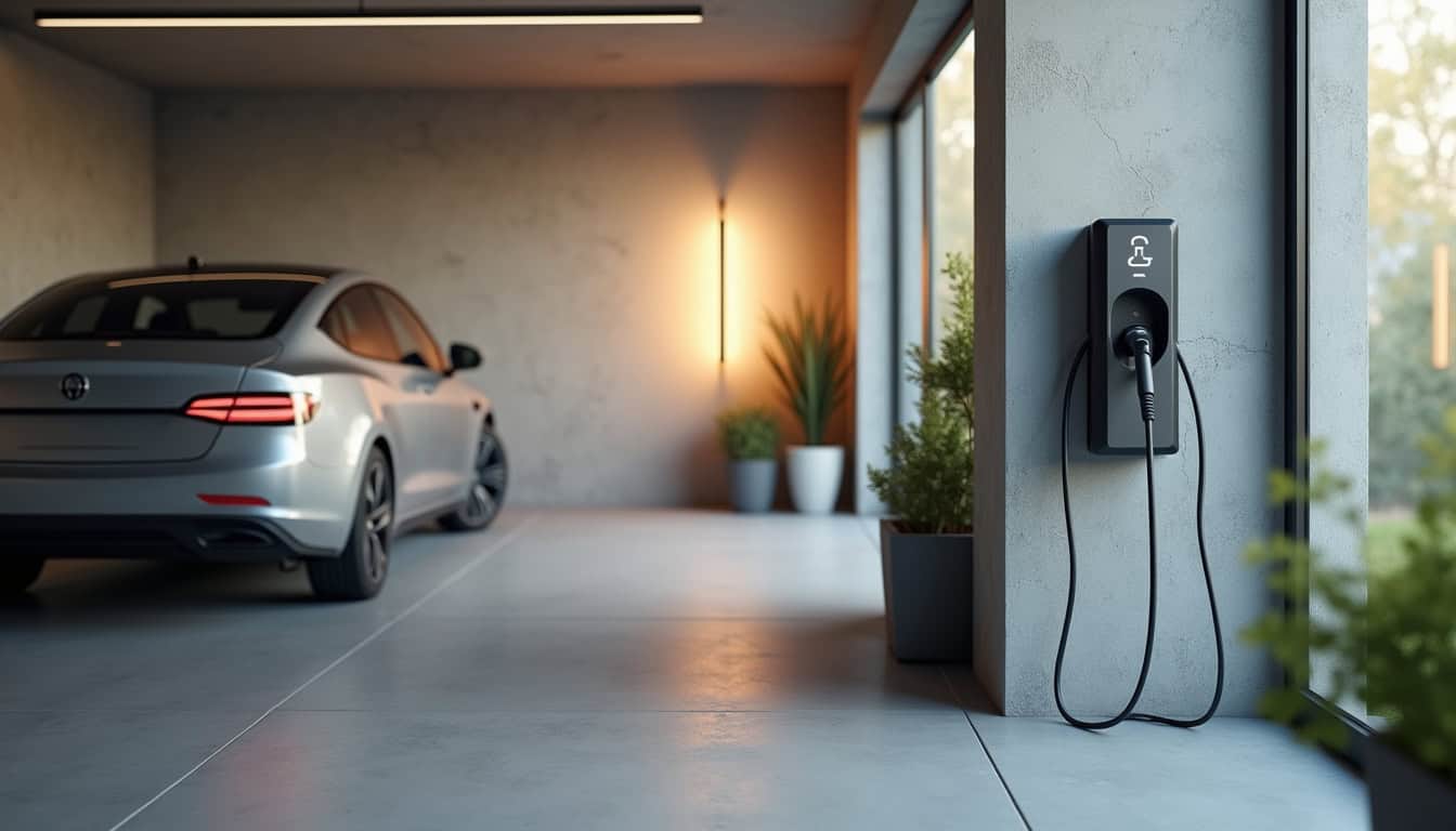 Borne de recharge installée dans un garage de maison individuelle à Aillevillers-et-Lyaumont