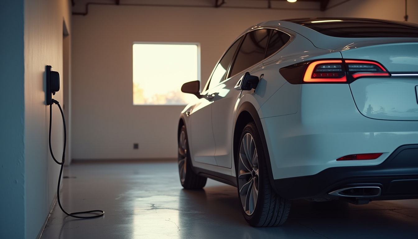 Borne de recharge installée dans un garage privé à Montsoult avec une voiture électrique en cours de charge