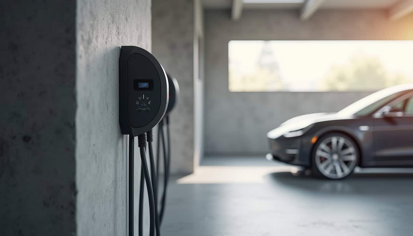 Borne de recharge installée dans un garage privé à Saint-Juéry