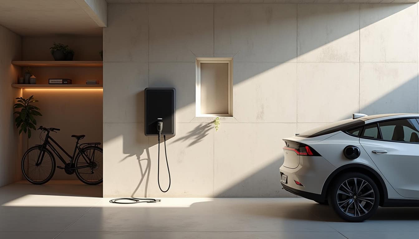 Borne de recharge installée dans un garage privé à Saint-Romain-en-gal