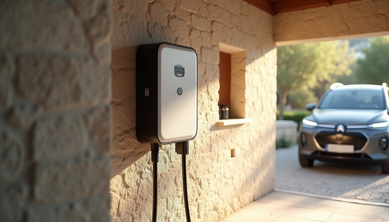 Borne de recharge installée dans un garage privé à Villefranche-sur-Mer