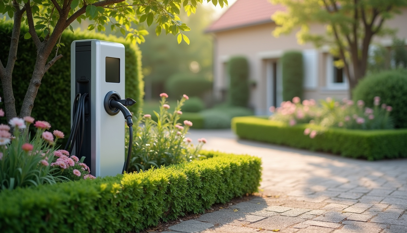 Borne de recharge installée dans un jardin à Joinville-le-Pont