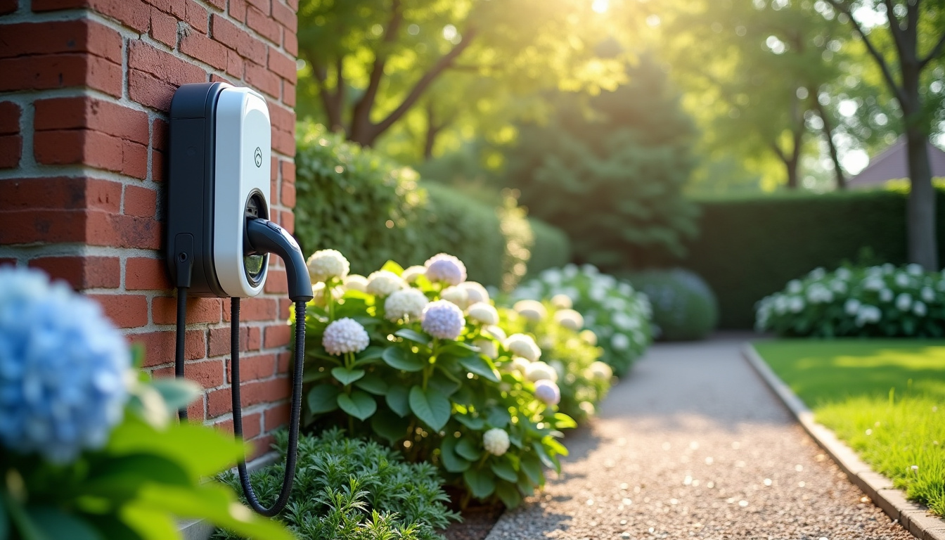 Borne de recharge installée dans un jardin à L'Isle-Adam