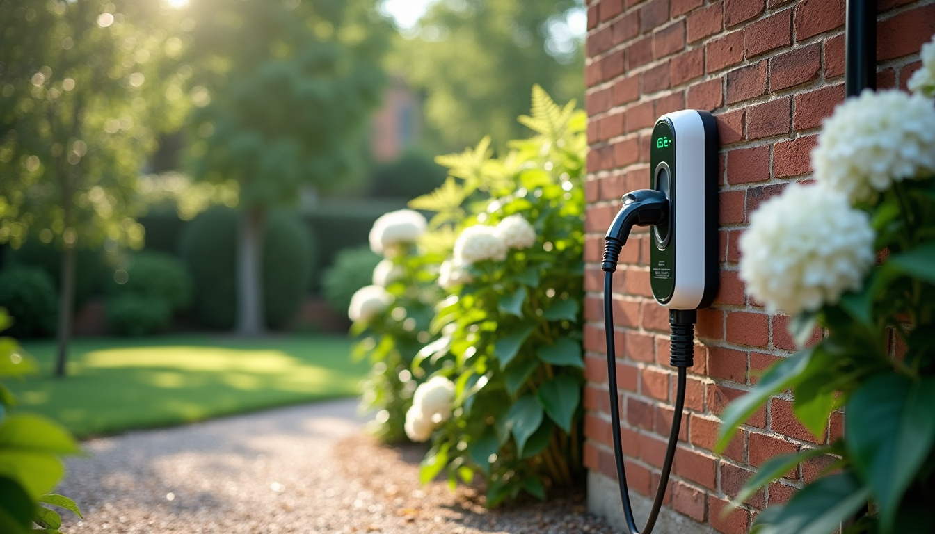 Borne de recharge installée dans un jardin à Villaines-sous-Malicorne