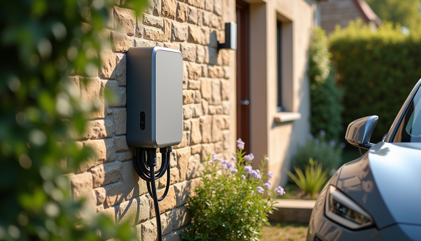 Borne de recharge installée dans un jardin de maison à Saint-Même-les-Carrières