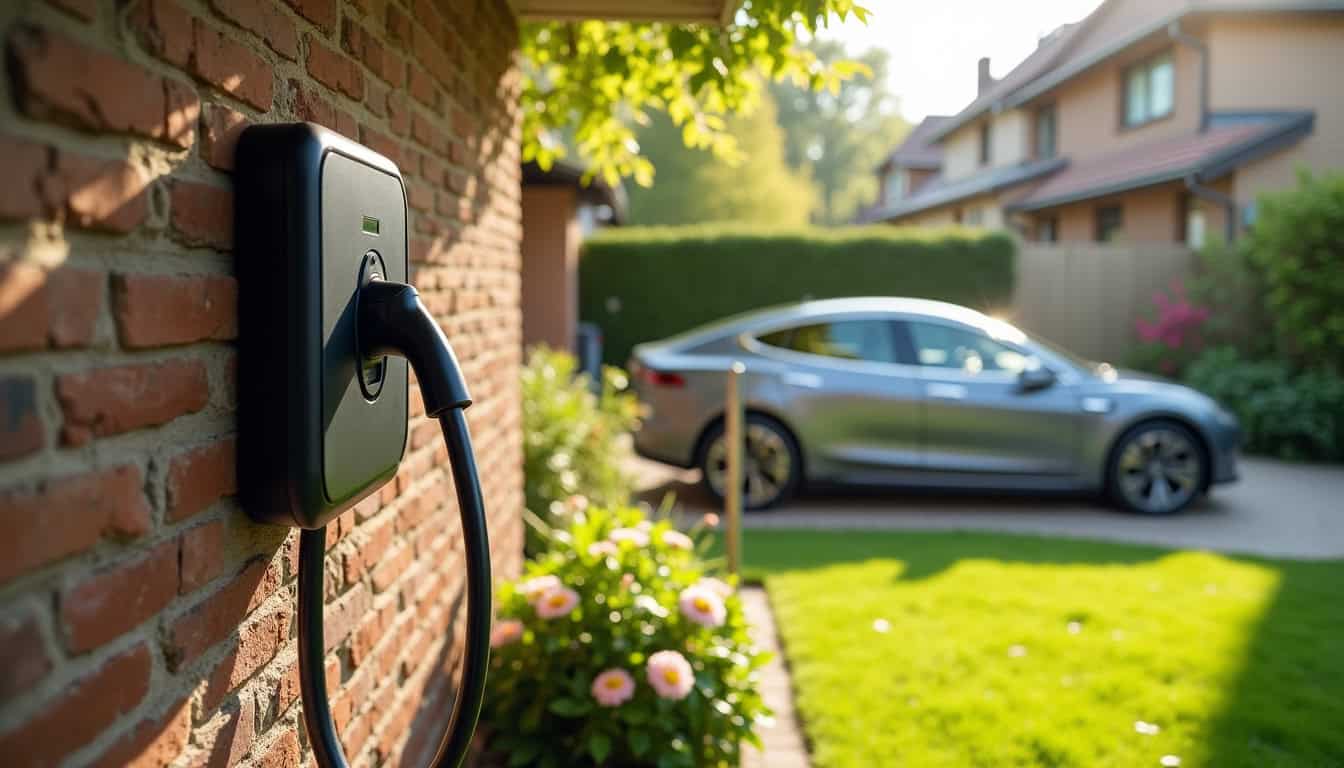 Borne de recharge installée dans un jardin résidentiel à Cercottes