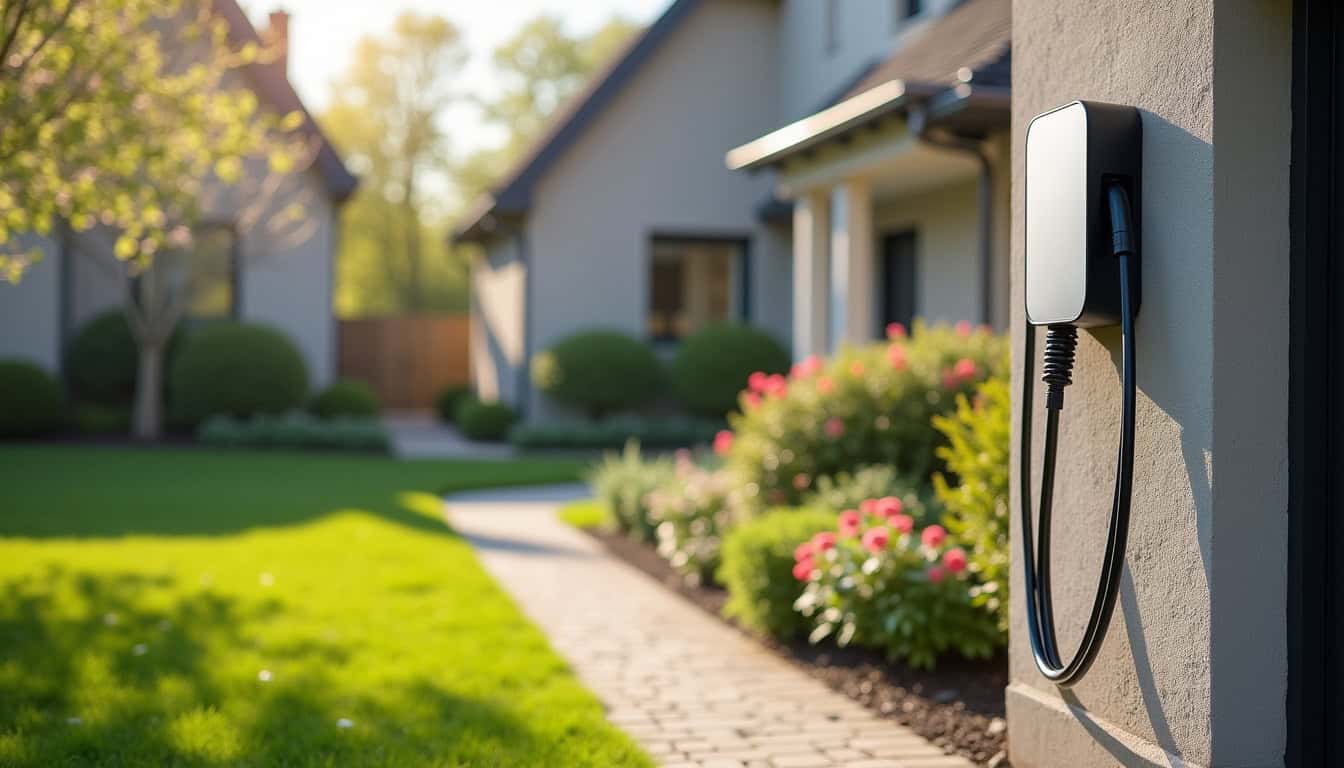 Borne de recharge installée dans un jardin résidentiel à Niederhausbergen