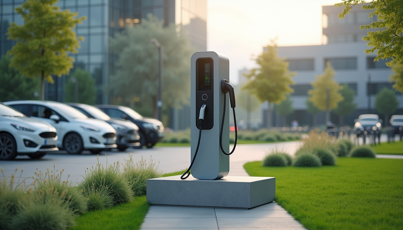 Borne de recharge installée dans un parc d'entreprise à Casson