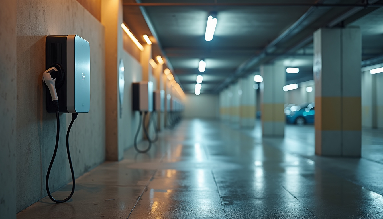 Borne de recharge installée dans un parking collectif à Cantaron
