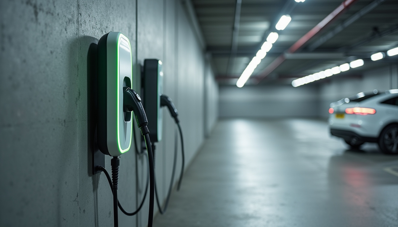 Borne de recharge installée dans un parking collectif à Flers, adapté aux copropriétés et entreprises