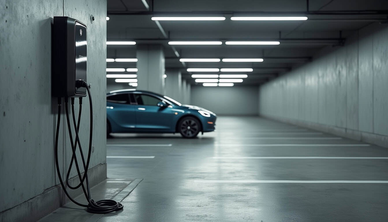Borne de recharge installée dans un parking collectif à Quiévy