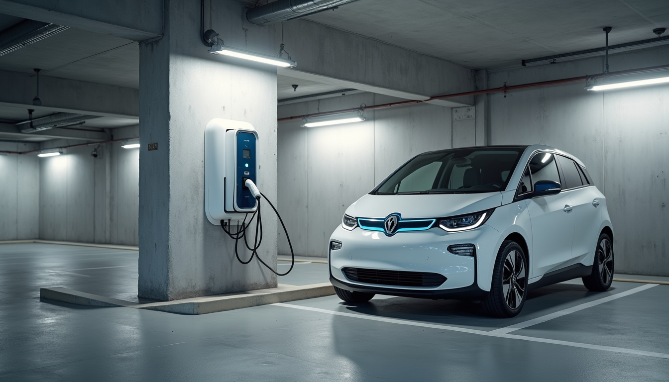 Borne de recharge installée dans un parking collectif à Saint-Pierre-en-Faucigny
