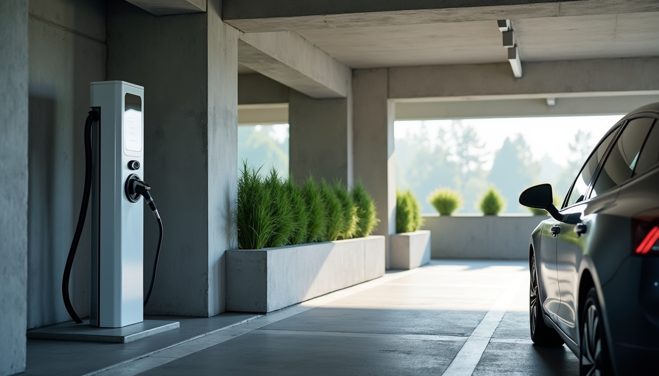 Borne de recharge installée dans un parking collectif à Villers-Sire-Nicole