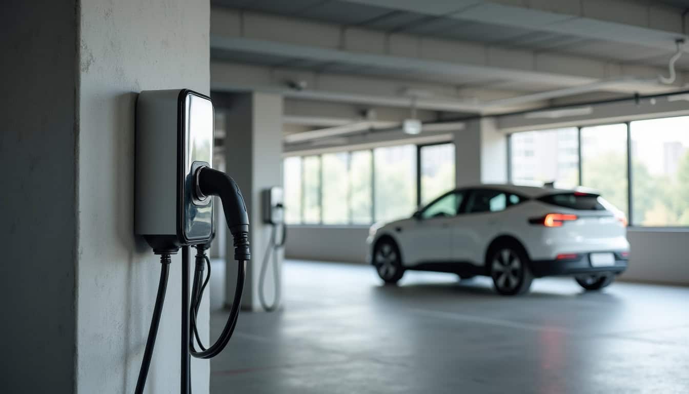 Borne de recharge installée dans un parking de copropriété à Ayron