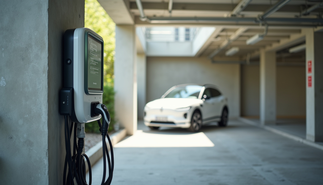 Borne de recharge installée dans un parking de copropriété à Blois avec système de comptage individuel