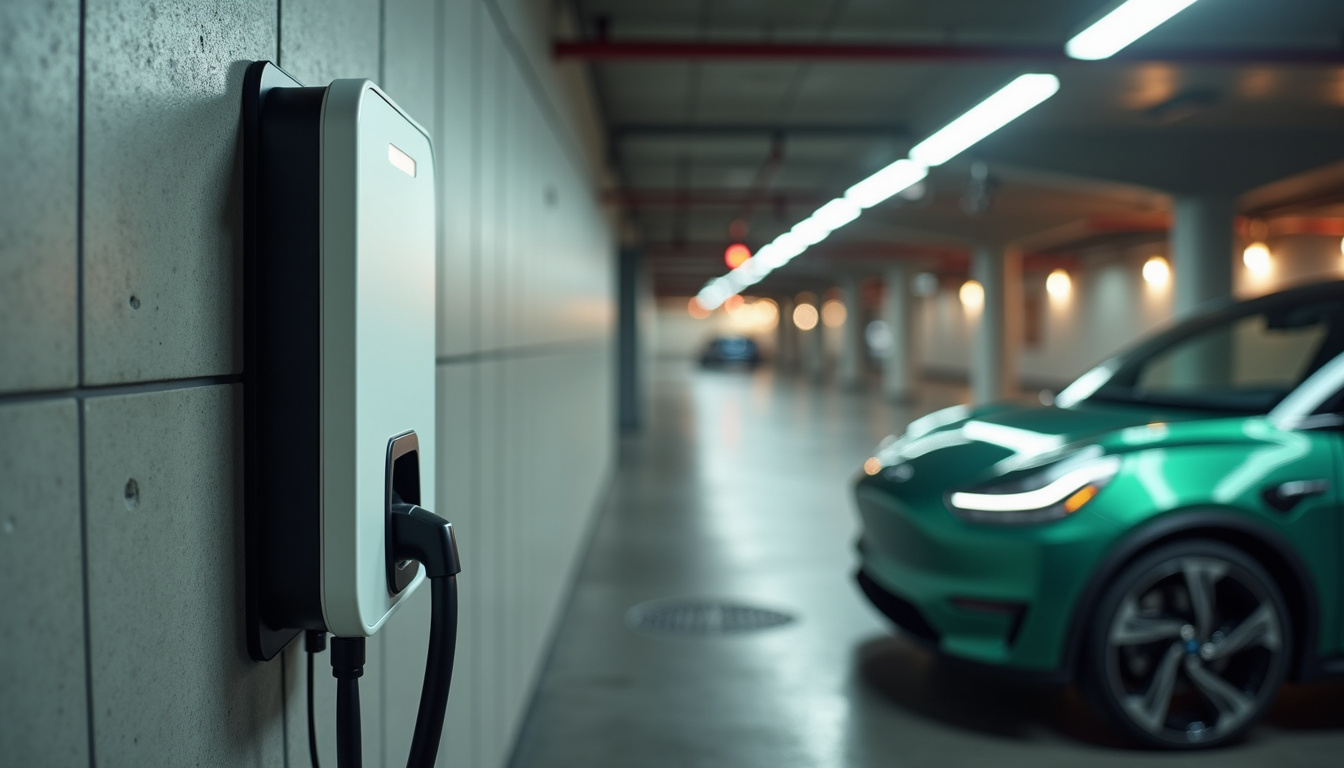 Borne de recharge installée dans un parking de copropriété à Gillonnay