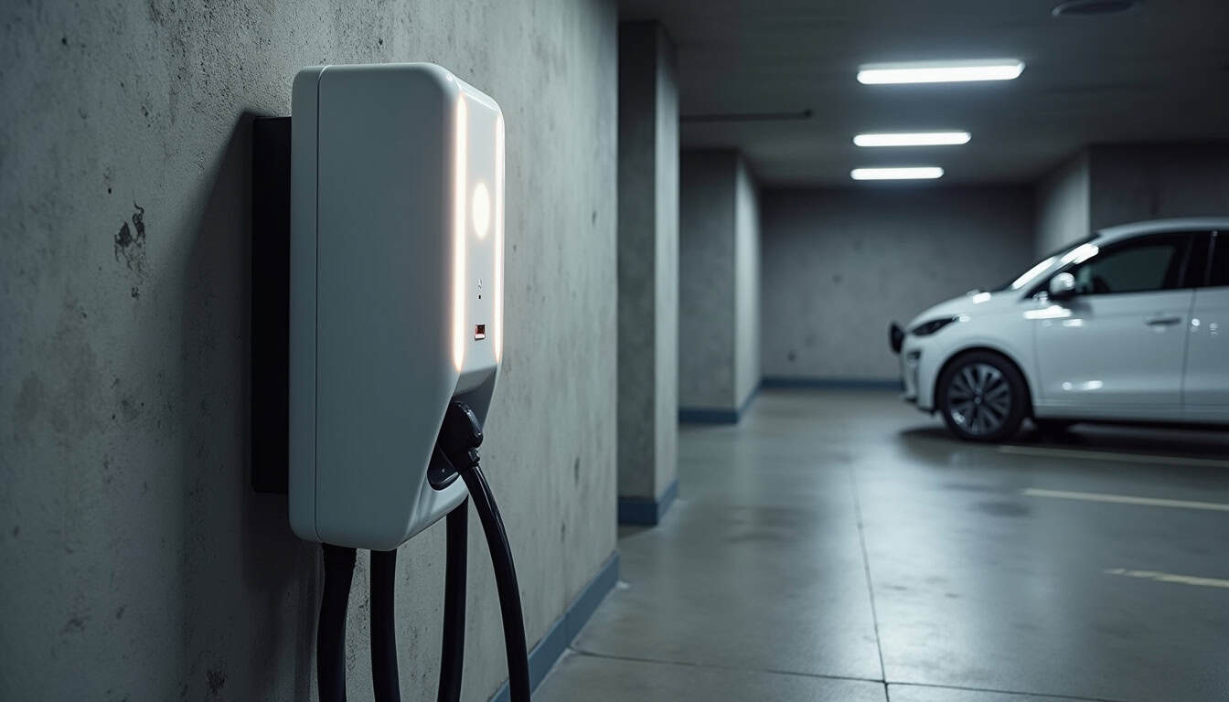 Borne de recharge installée dans un parking de copropriété à Lipsheim