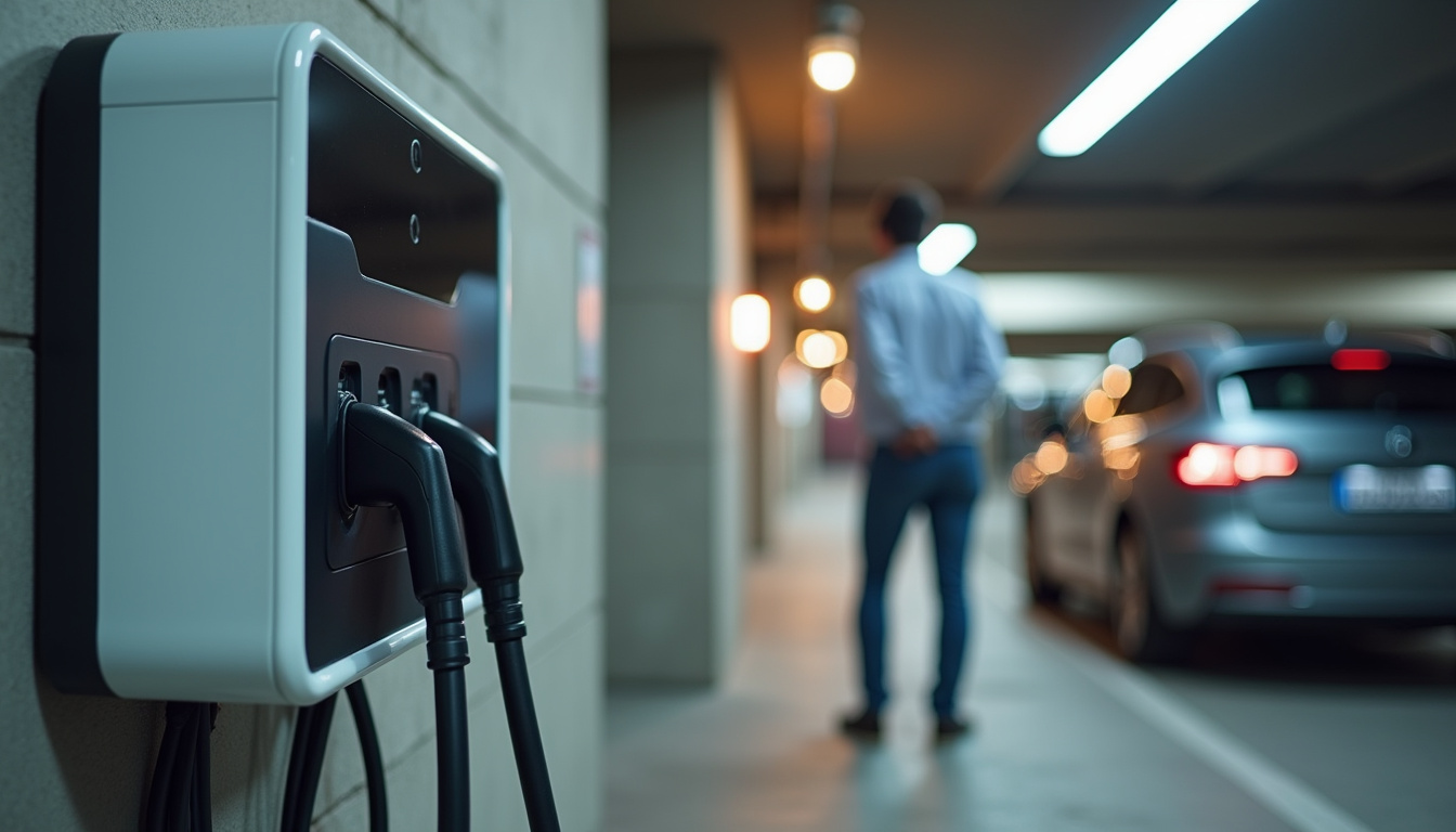 Borne de recharge installée dans un parking de copropriété à Longfossé