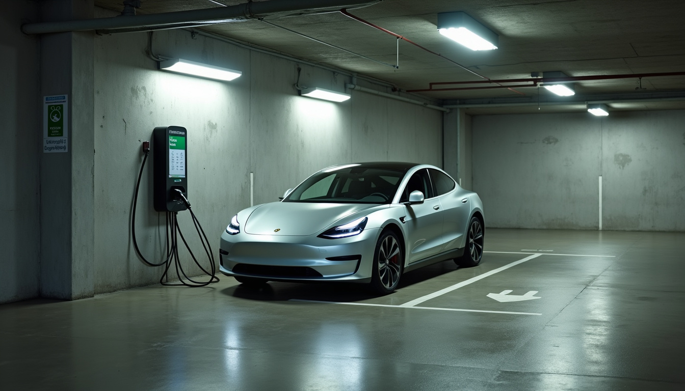 Borne de recharge installée dans un parking de copropriété à Ploërmel