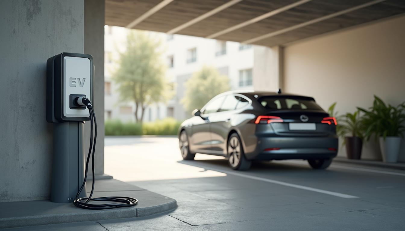 Borne de recharge installée dans un parking de copropriété à Plurien