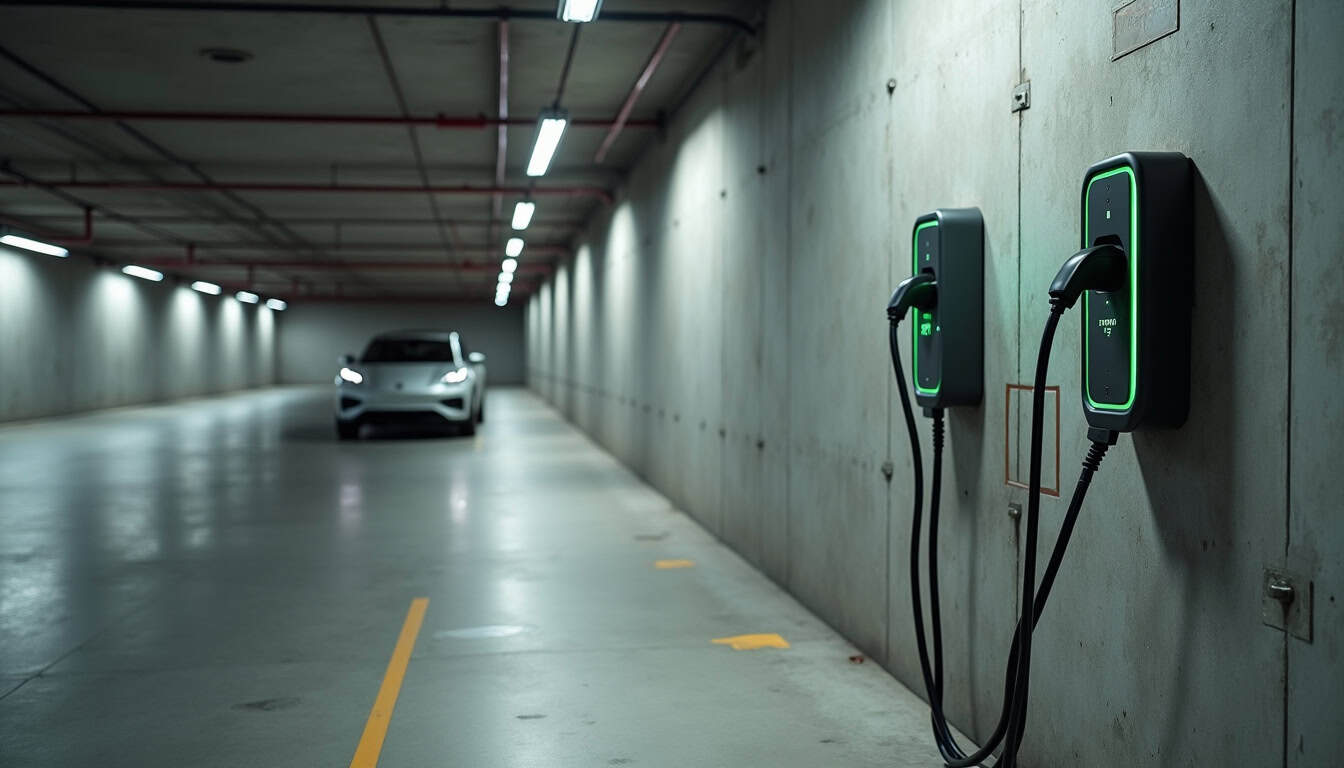 Borne de recharge installée dans un parking de copropriété à Rai
