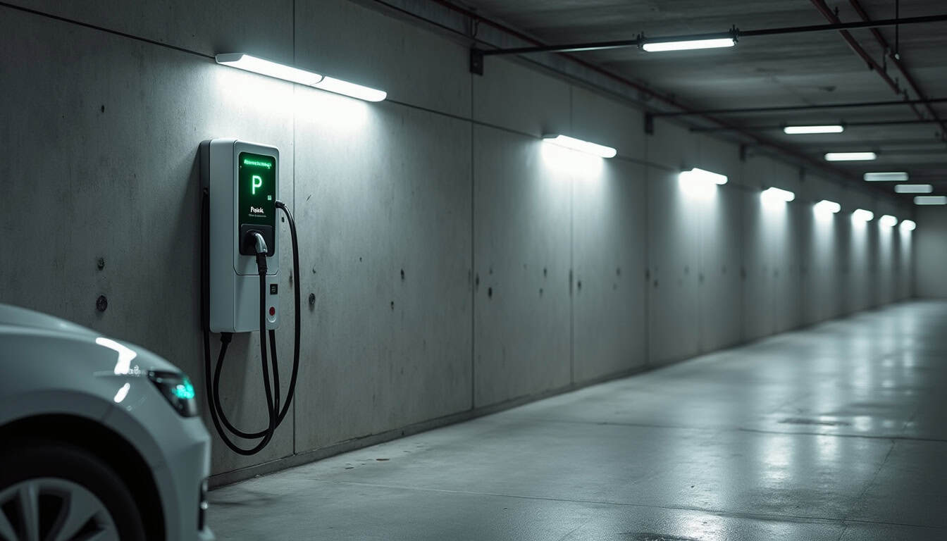 Borne de recharge installée dans un parking de copropriété à Sainte-Blandine