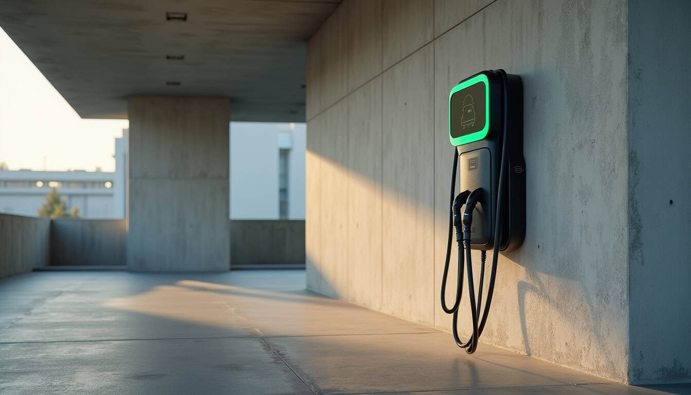 Borne de recharge installée dans un parking de copropriété à Sartène