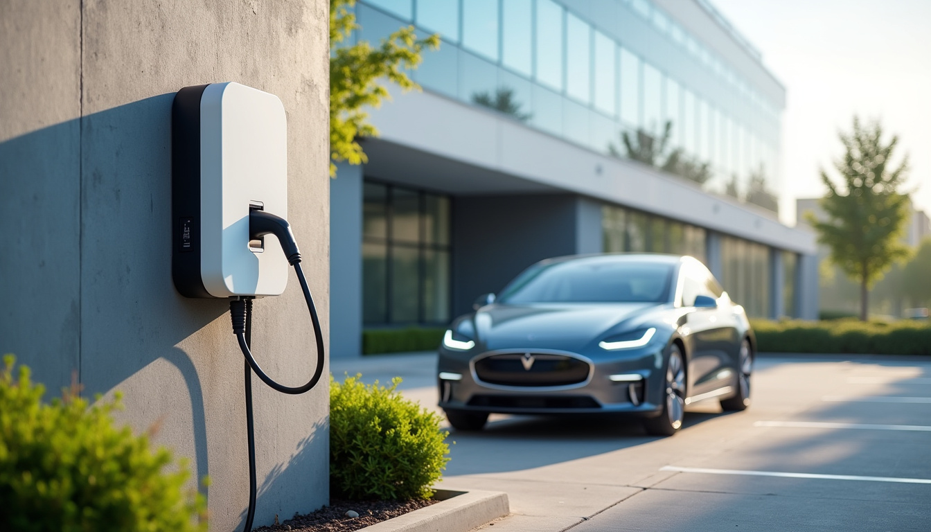 Borne de recharge installée dans un parking d'entreprise à Craponne-sur-Arzon