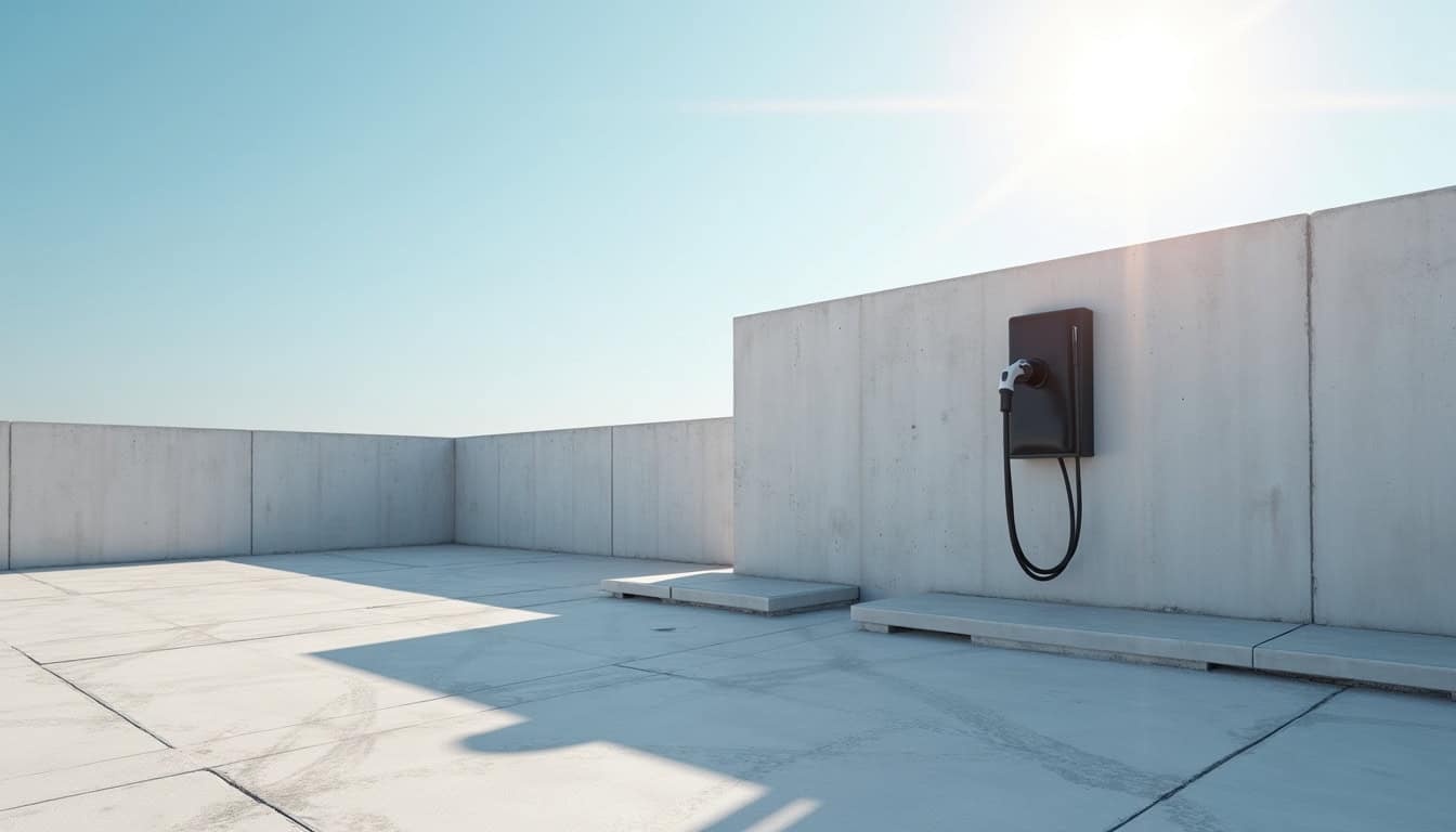 Borne de recharge installée dans un parking d'entreprise à Kerlouan