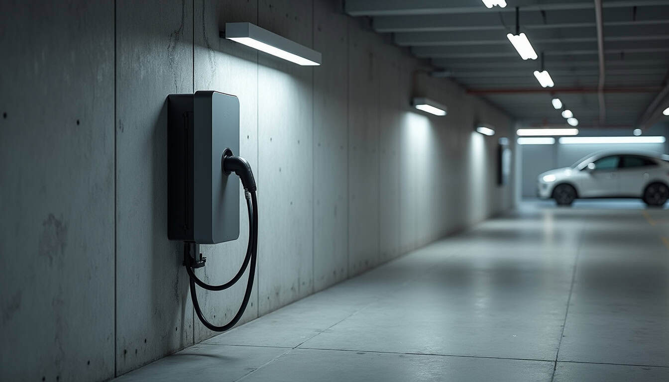 Borne de recharge installée dans un parking d'immeuble à Avion