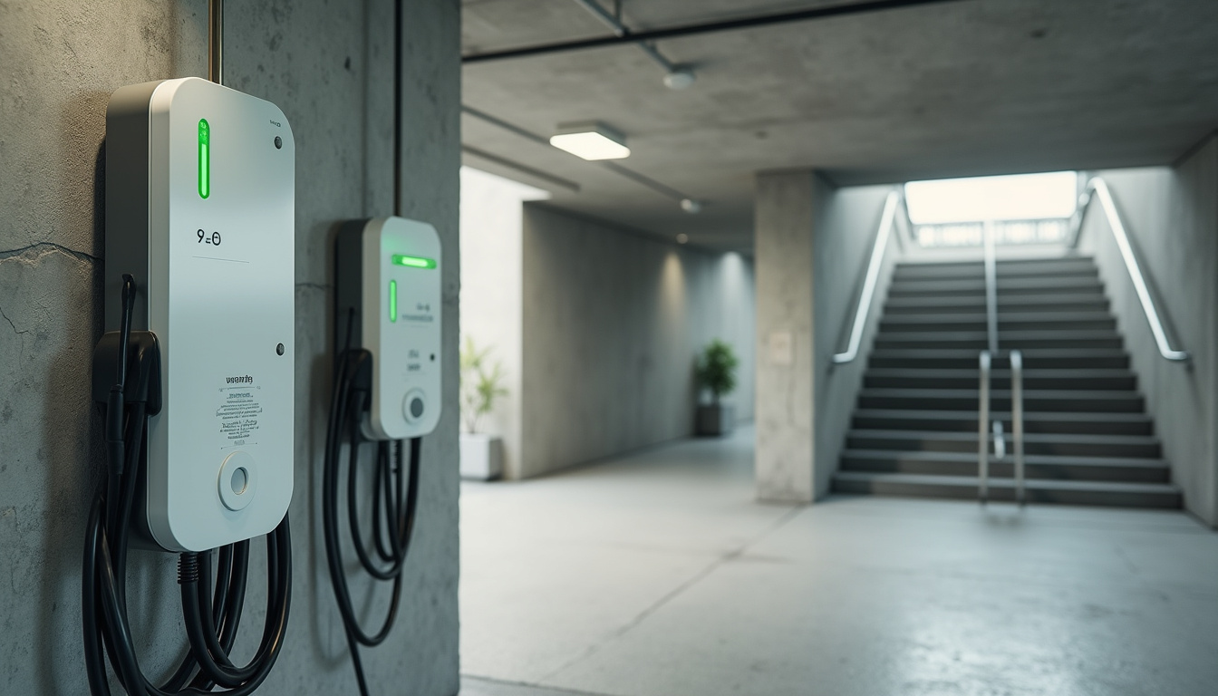 Borne de recharge installée dans un parking d'immeuble à Guilvinec