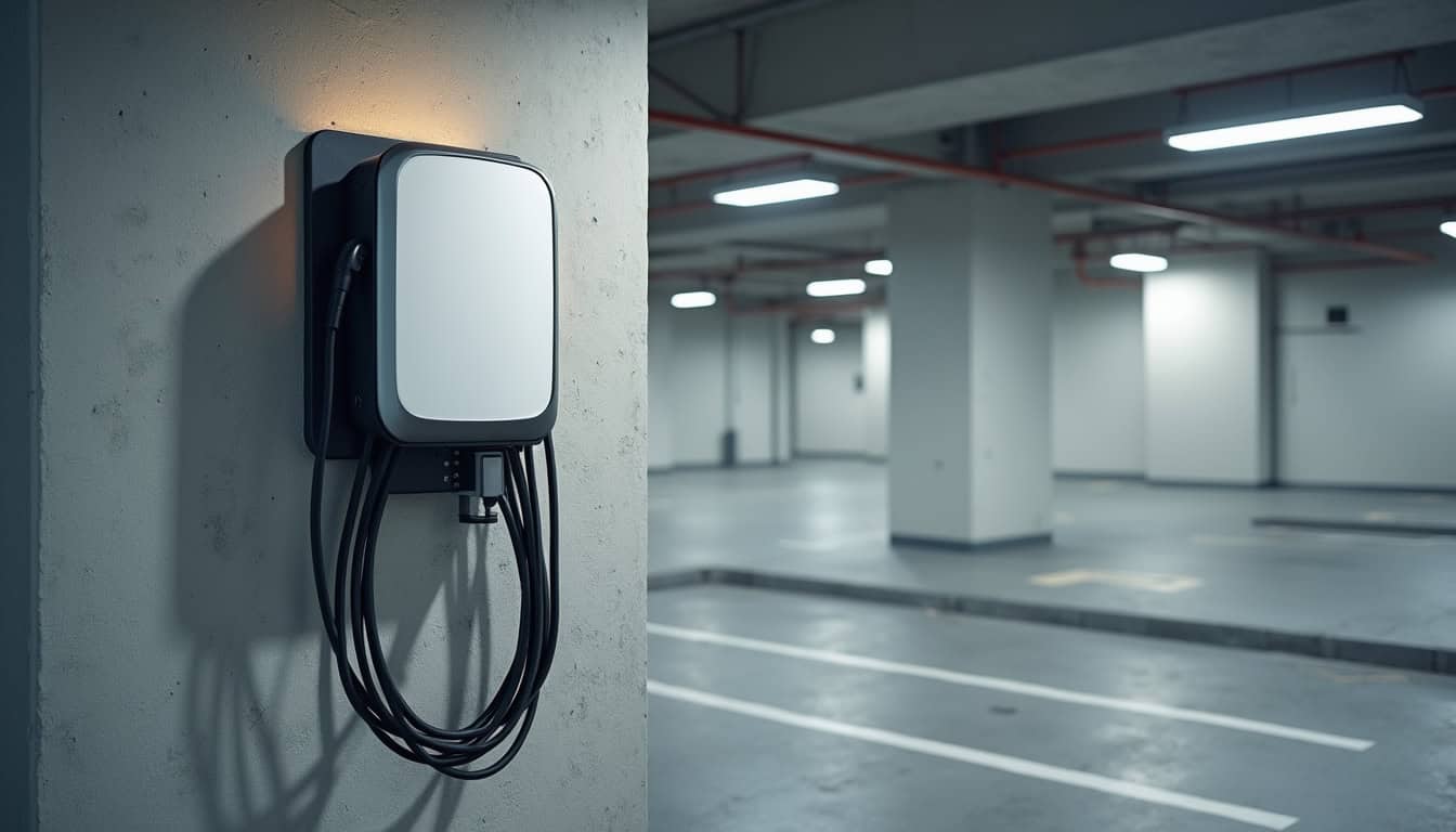 Borne de recharge installée dans un parking souterrain de copropriété à Chavagnes-en-Paillers