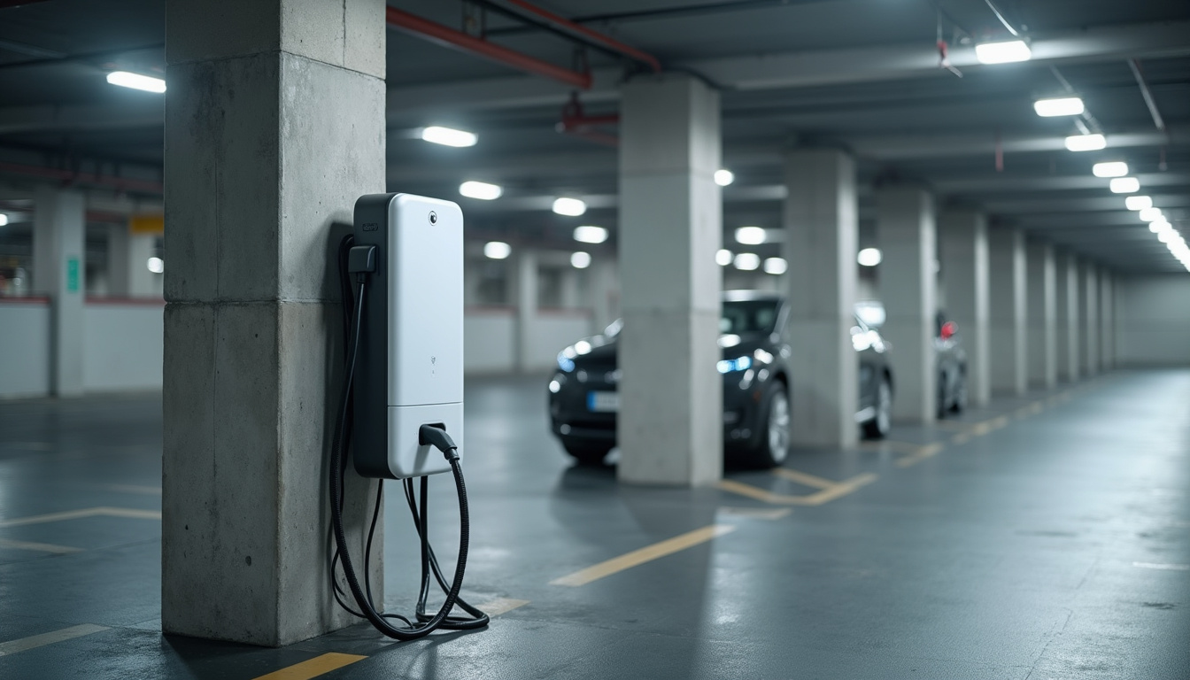Borne de recharge installée dans un parking souterrain de copropriété à Luzinay