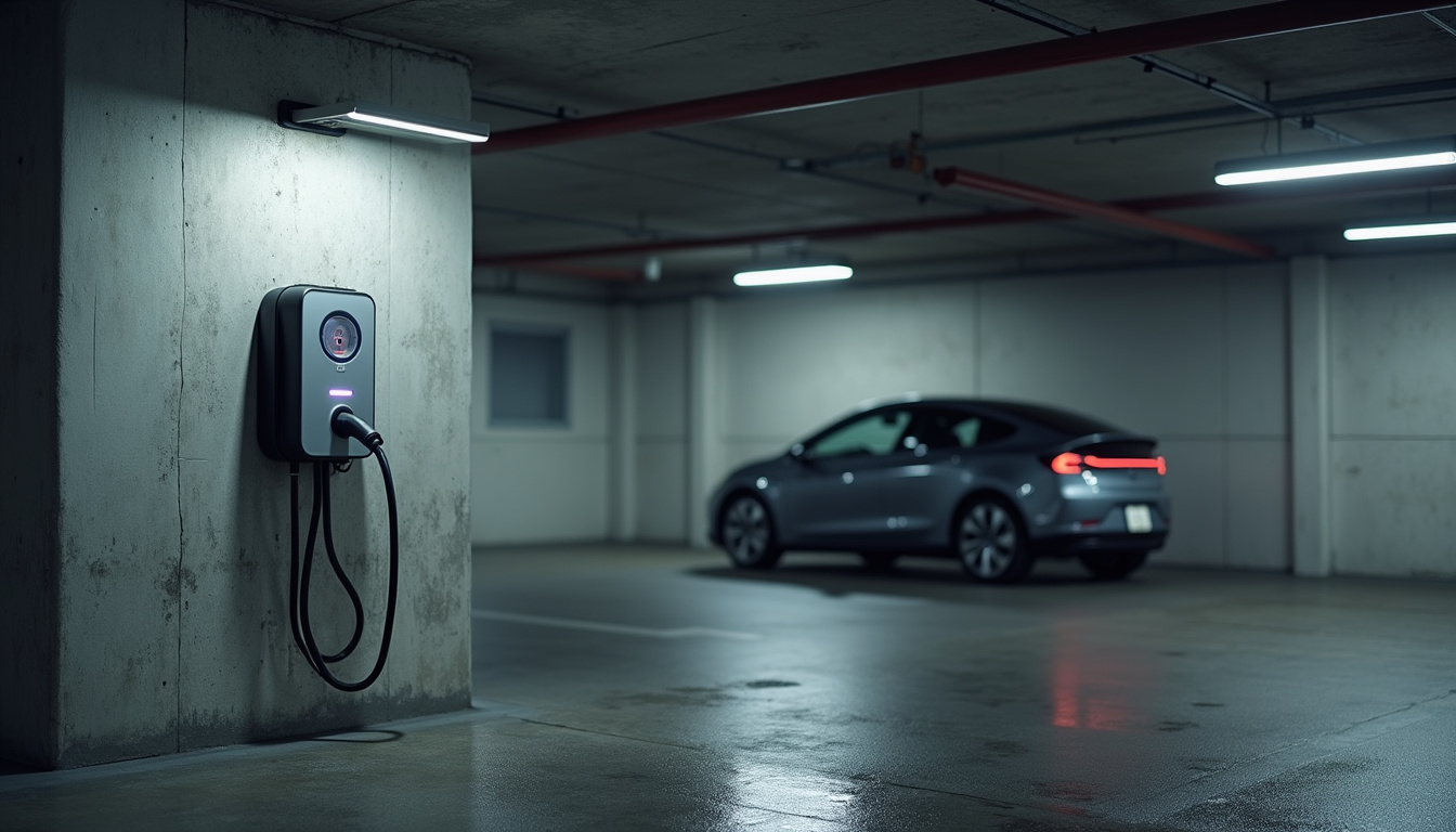 Borne de recharge installée dans un parking souterrain de copropriété à Saint-Martin-le-Vinoux