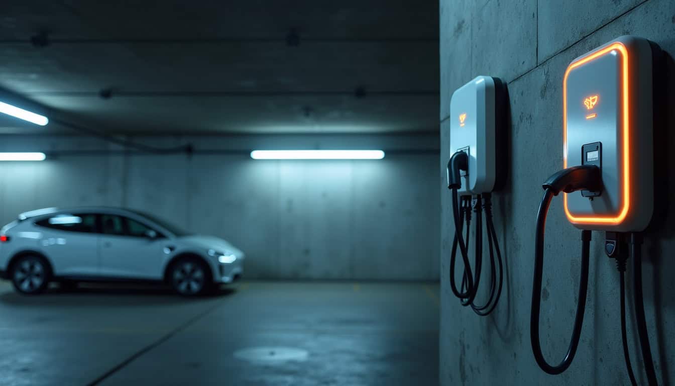 Borne de recharge installée dans un parking souterrain d’une copropriété à Turckheim
