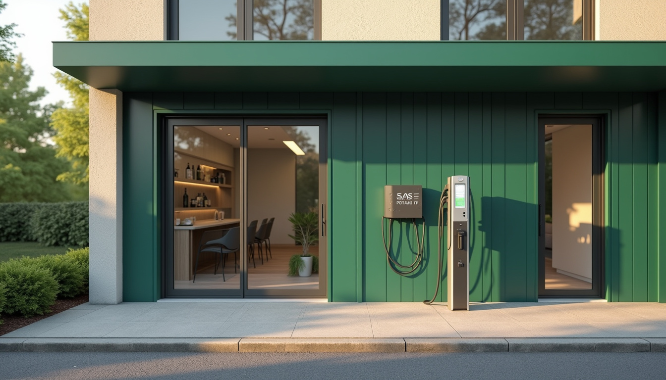 Borne de recharge installée devant les bureaux de SAS POTAIN TP à Charlieu