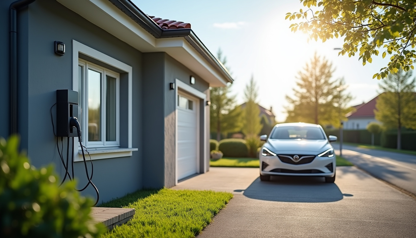 Borne de recharge installée devant une maison à Fouilloy en journée