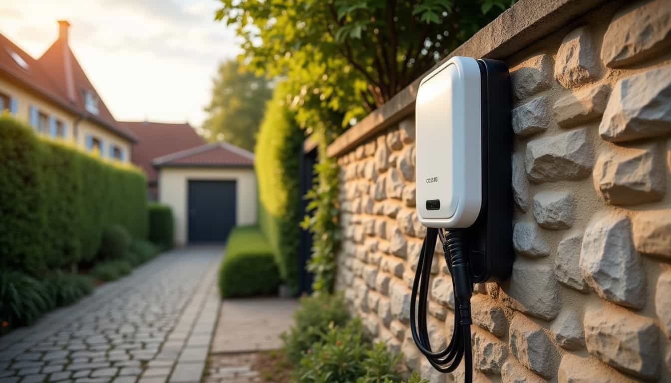 Borne de recharge installée devant une maison à Germond-Rouvre