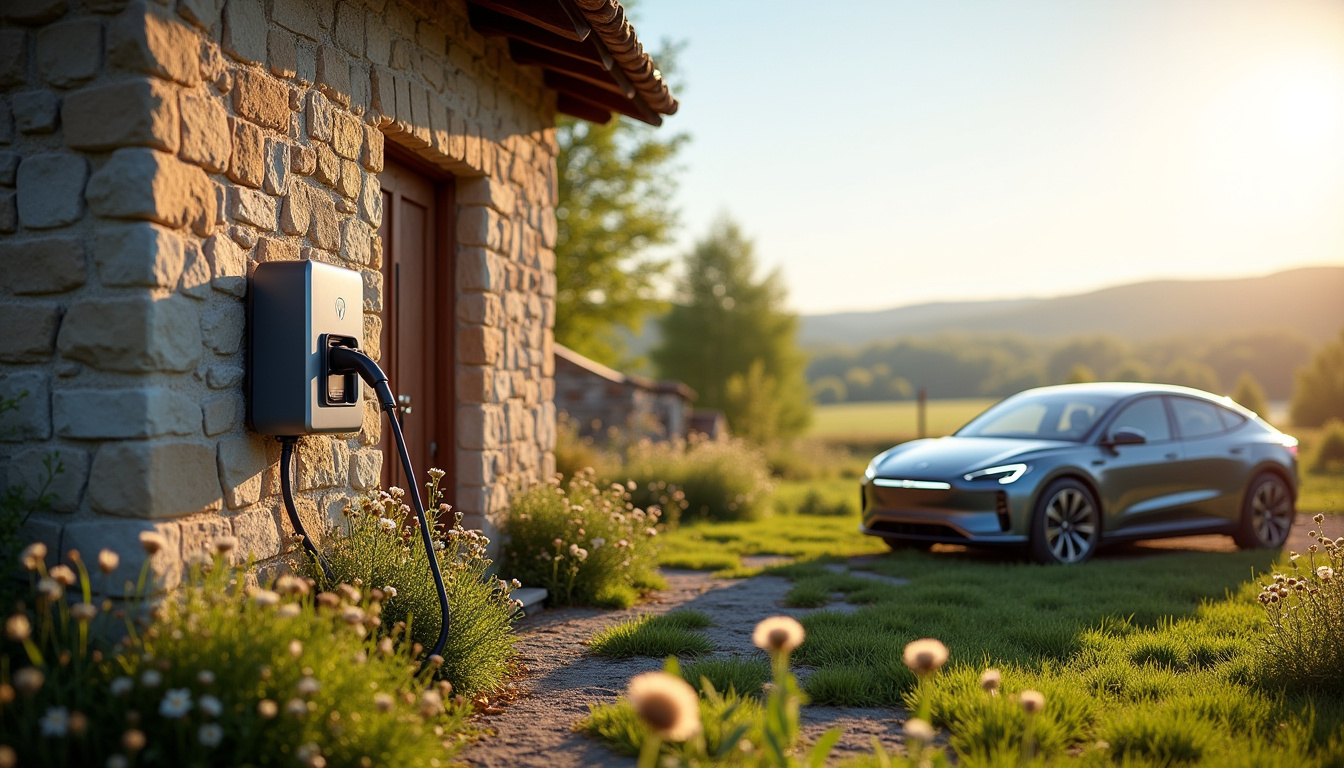 Borne de recharge installée devant une maison à Lesperon en milieu rural