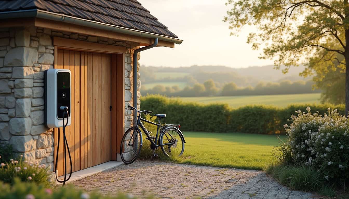 Borne de recharge installée devant une maison individuelle à Entrammes, en milieu rural