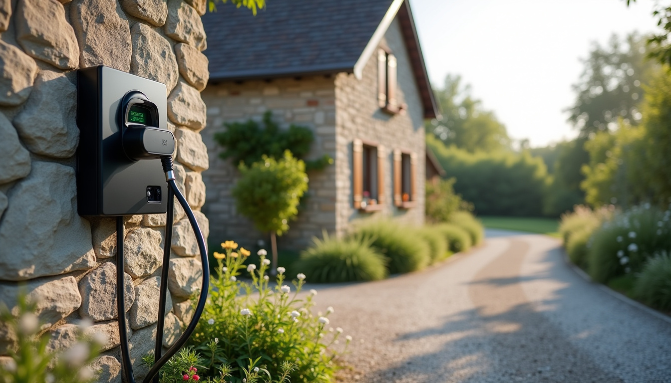 Borne de recharge installée devant une maison individuelle à Moisdon-la-Rivière, en environnement rural