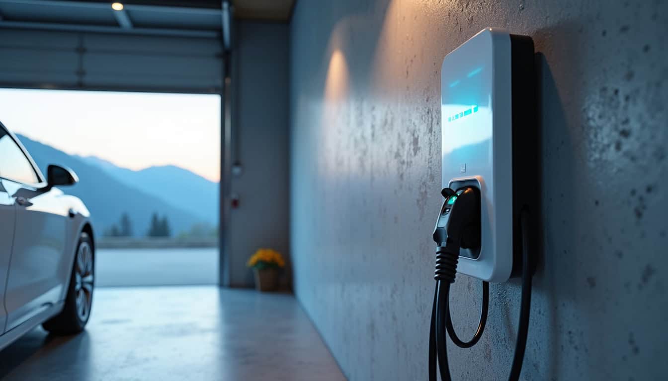 Borne de recharge installée en intérieur dans un garage à Saint-Rémy-de-Maurienne