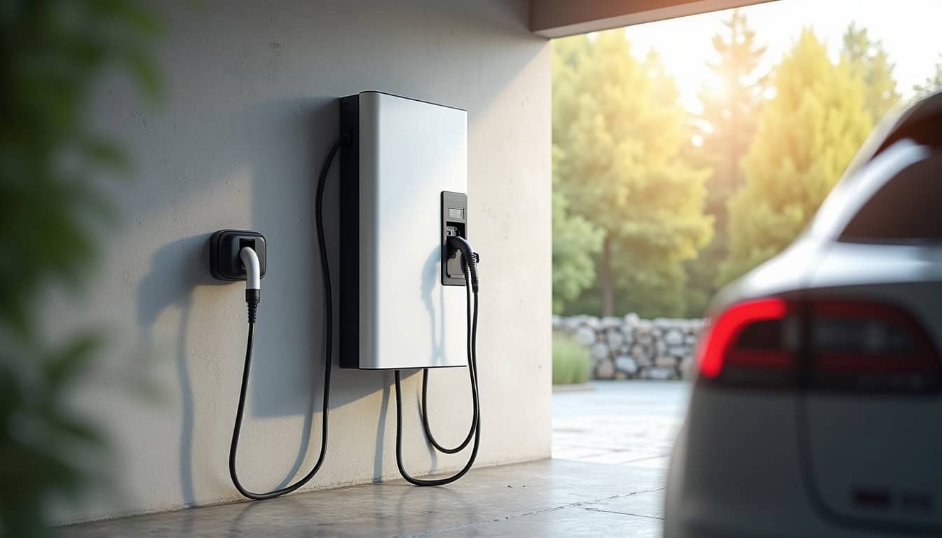Borne de recharge installée en plein jour dans un garage à Ecquevilly