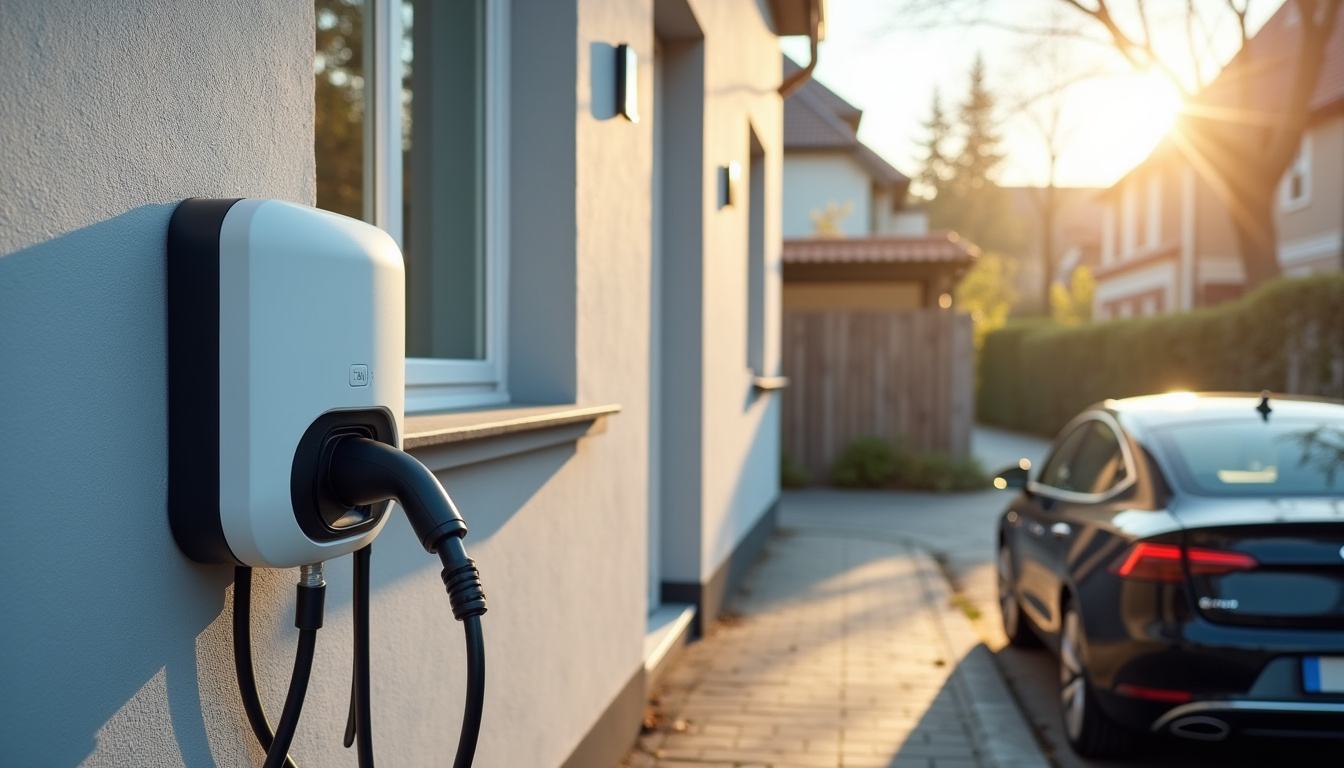 Borne de recharge installée sur la façade d'une maison à Prouvy