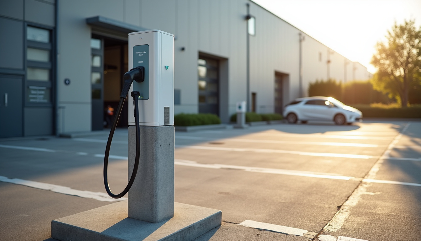 Borne de recharge installée sur le parking d'une entreprise à Laventie