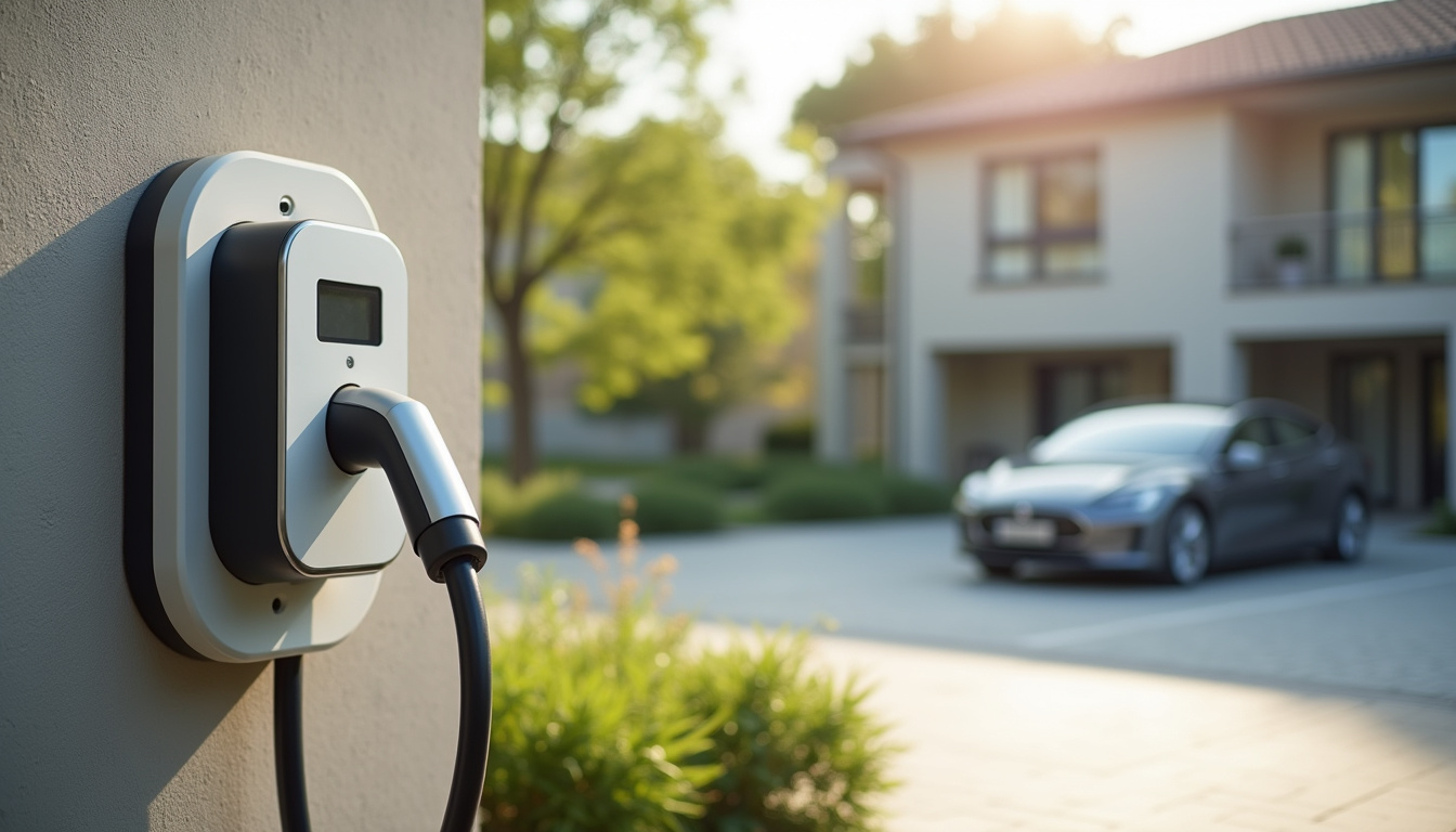 Borne de recharge installée sur un emplacement de parking en copropriété à Pollionnay