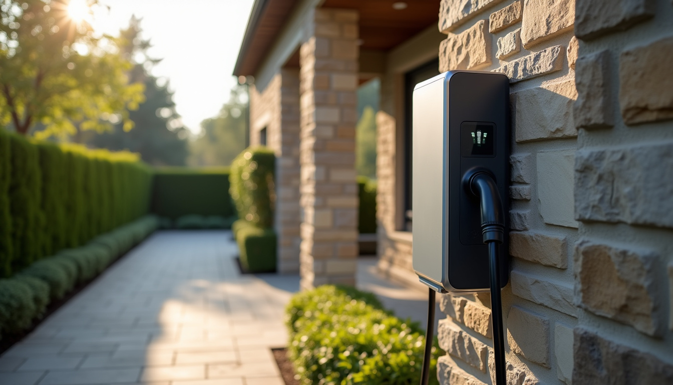 Borne de recharge installée sur un mur extérieur à Rontalon, dans un environnement résidentiel